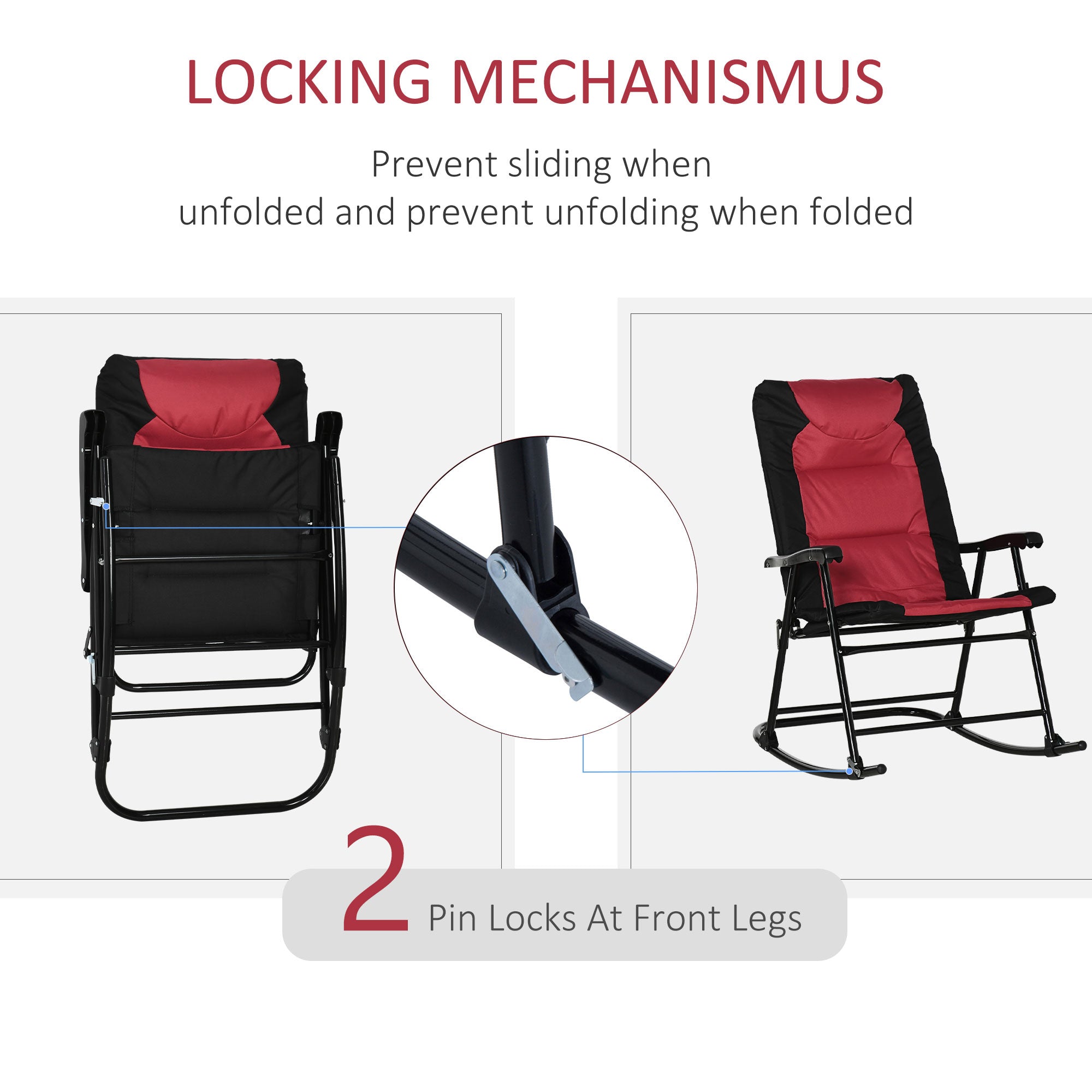 Folding Rocking Chairs Set of 2 - Red & Black, Padded with Armrests-DECOROLALA