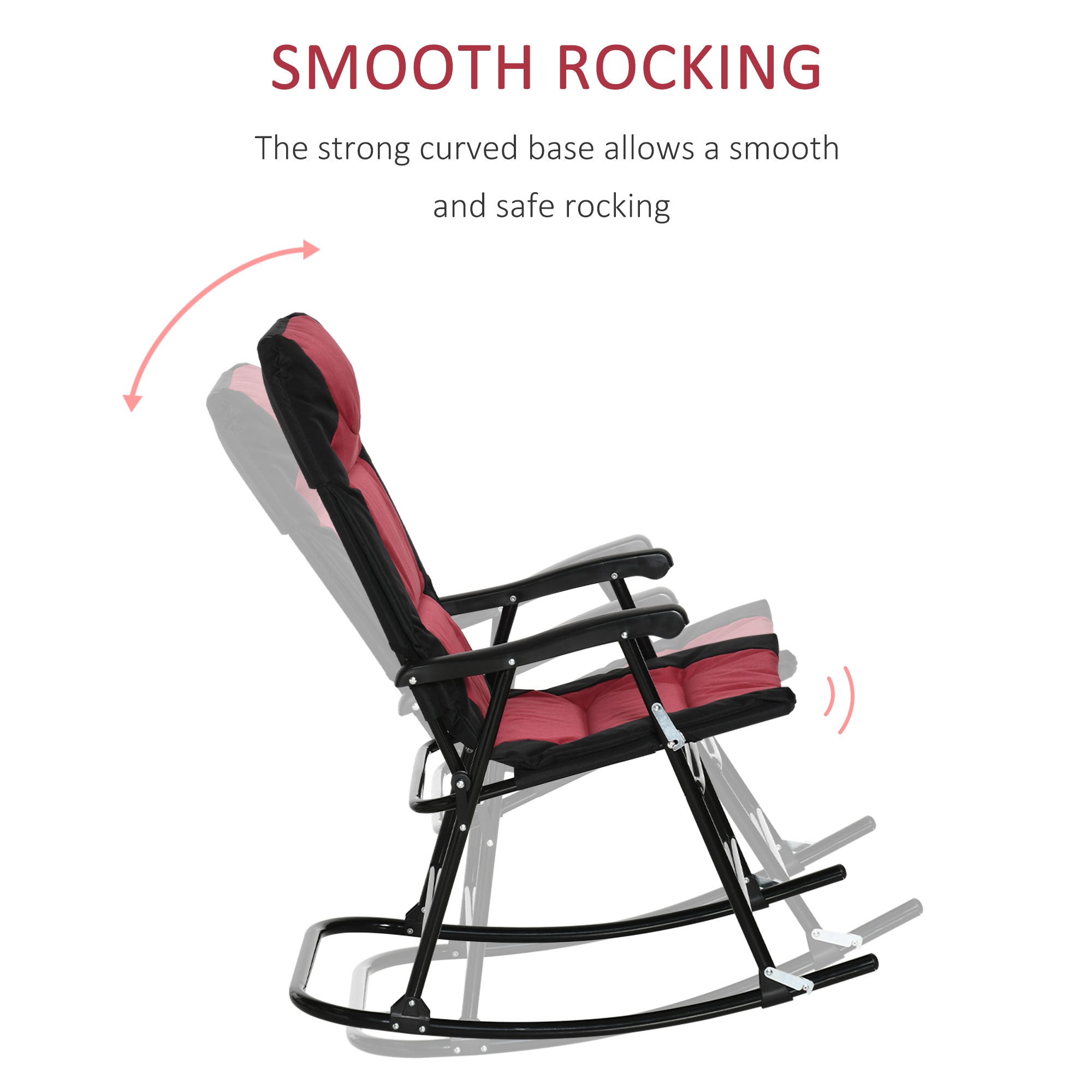 Folding Rocking Chairs Set of 2 - Red & Black, Padded with Armrests-DECOROLALA