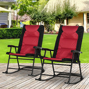 Folding Rocking Chairs Set of 2 - Red & Black, Padded with Armrests-DECOROLALA