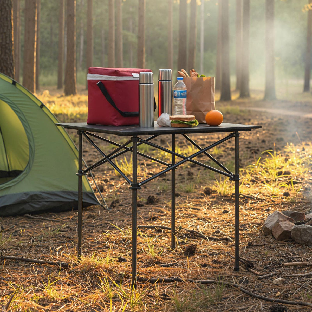 Folding Roll-up Camping Table with Metal Legs-Black-Camping Furniture-DECOROLALA