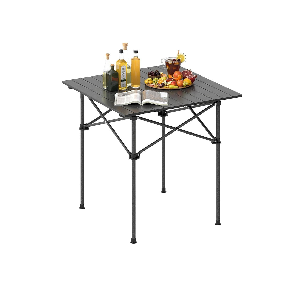 Folding Roll-up Camping Table with Metal Legs-Black-Camping Furniture-DECOROLALA