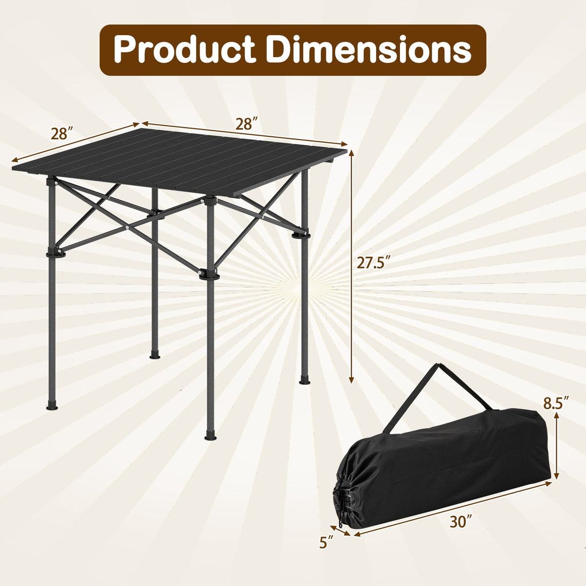 Folding Roll-up Camping Table with Metal Legs-Black-Camping Furniture-DECOROLALA