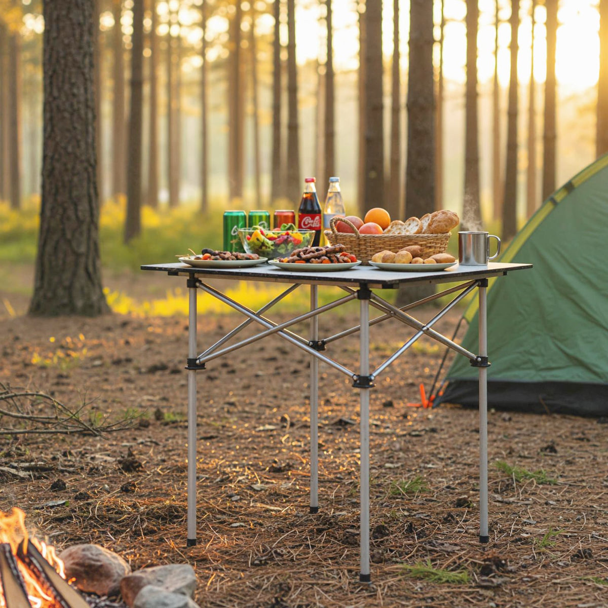Folding Roll-up Camping Table with Metal Legs-Silver-Camping Furniture-DECOROLALA