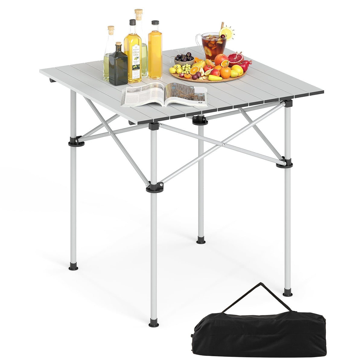Folding Roll-up Camping Table with Metal Legs-Silver-Camping Furniture-DECOROLALA