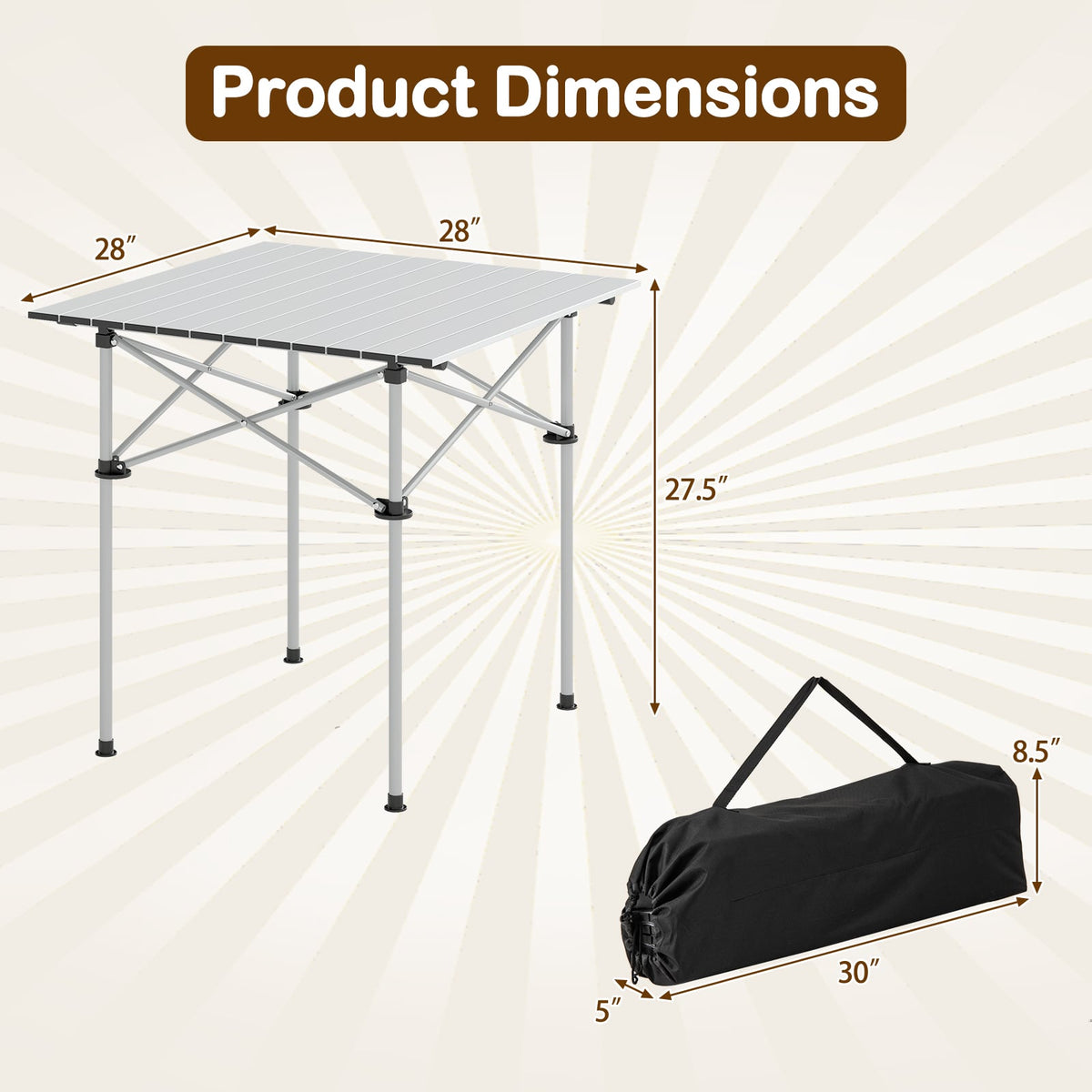 Folding Roll-up Camping Table with Metal Legs-Silver-Camping Furniture-DECOROLALA