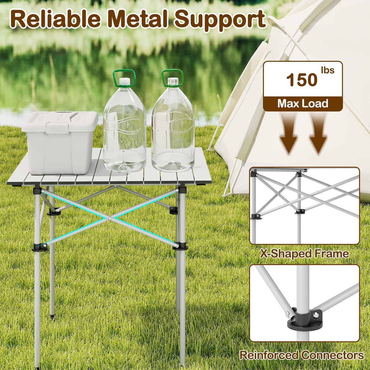 Folding Roll-up Camping Table with Metal Legs-Silver-Camping Furniture-DECOROLALA