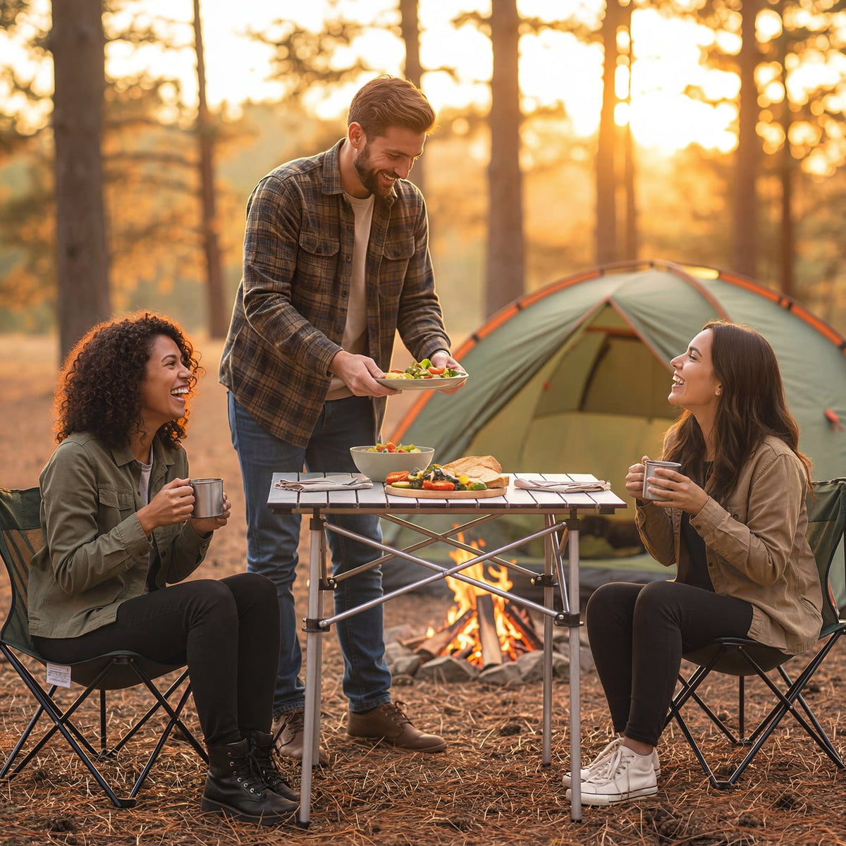 Folding Roll-up Camping Table with Metal Legs-Silver-Camping Furniture-DECOROLALA