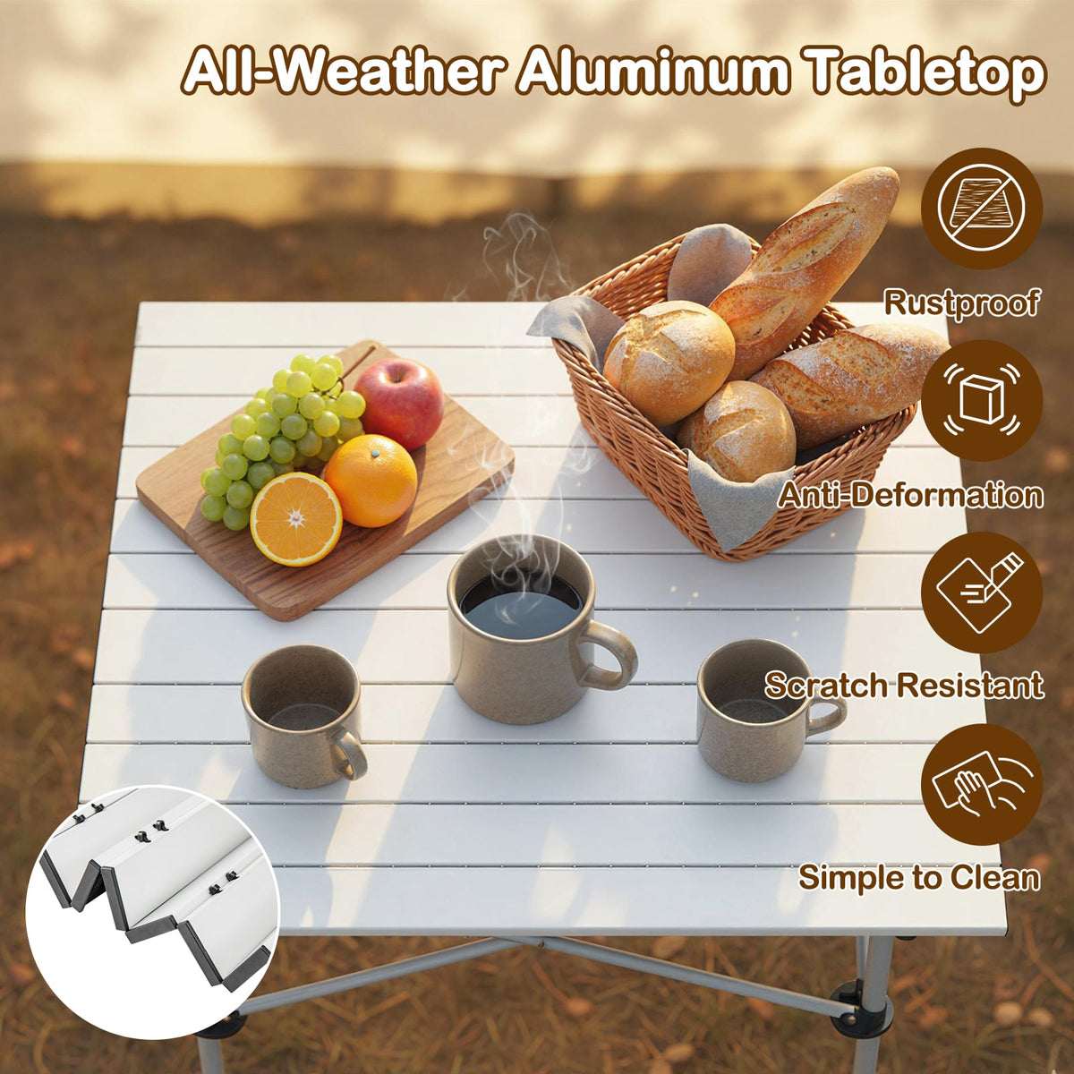 Folding Roll-up Camping Table with Metal Legs-Silver-Camping Furniture-DECOROLALA