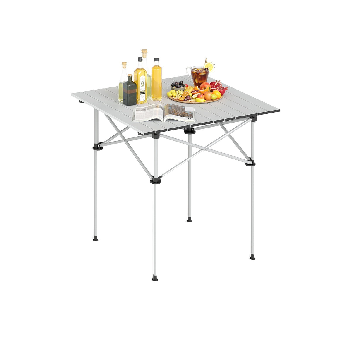 Folding Roll-up Camping Table with Metal Legs-Silver-Camping Furniture-DECOROLALA