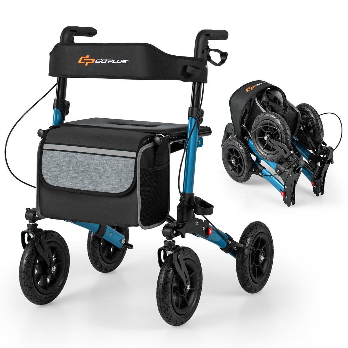 Folding Rollator Walker for Seniors with Seat for All Terrain-Navy-Walkers & Rollators-DECOROLALA