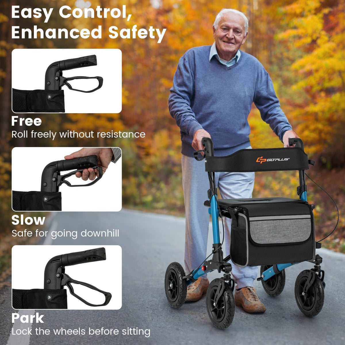 Folding Rollator Walker for Seniors with Seat for All Terrain-Navy-Walkers & Rollators-DECOROLALA
