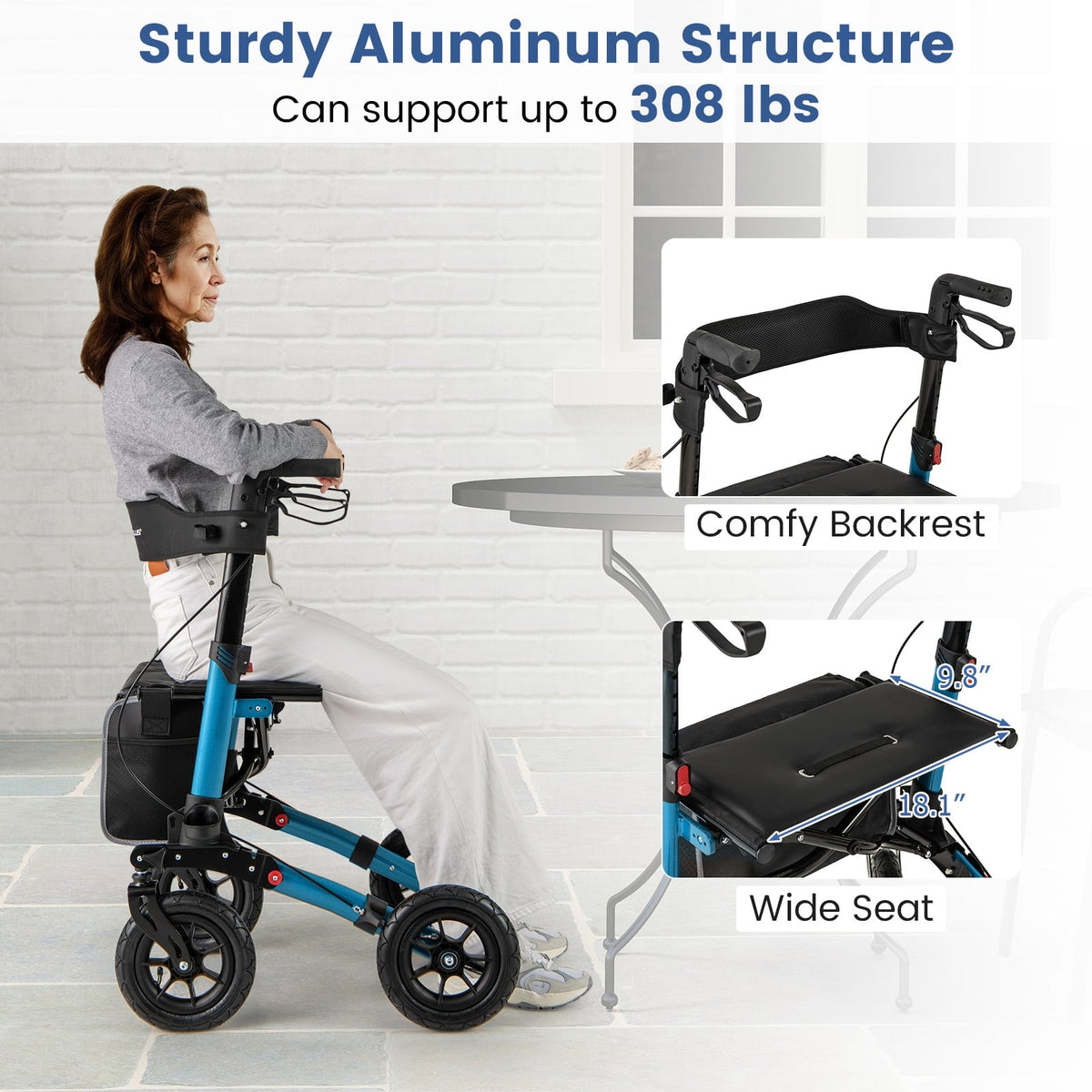 Folding Rollator Walker for Seniors with Seat for All Terrain-Navy-Walkers & Rollators-DECOROLALA