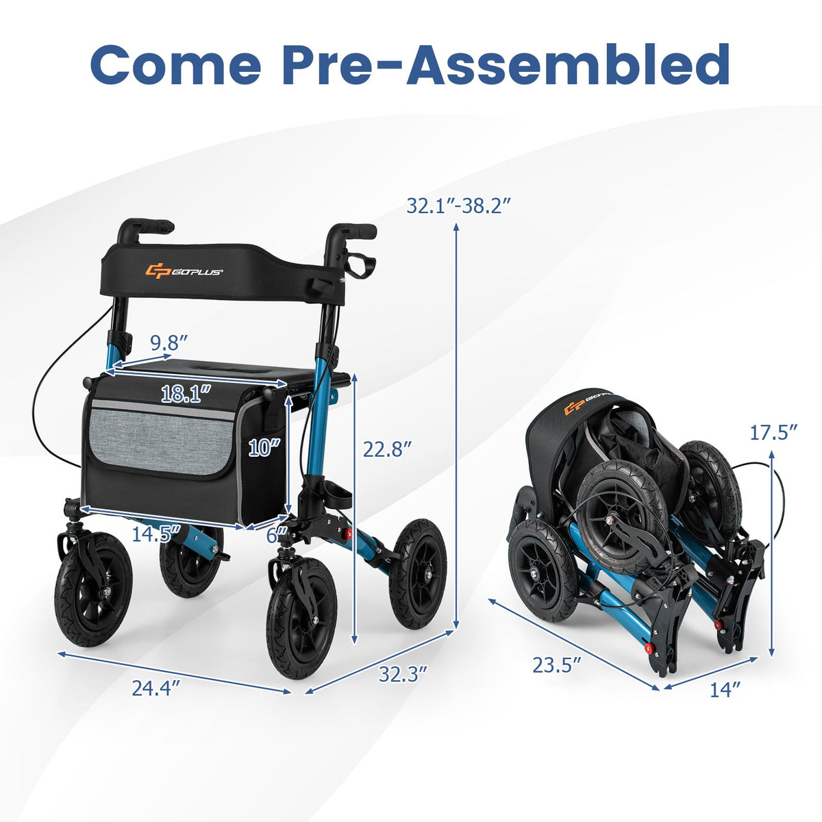 Folding Rollator Walker with Seat for All Terrain seniors-Walkers & Rollators-DECOROLALA