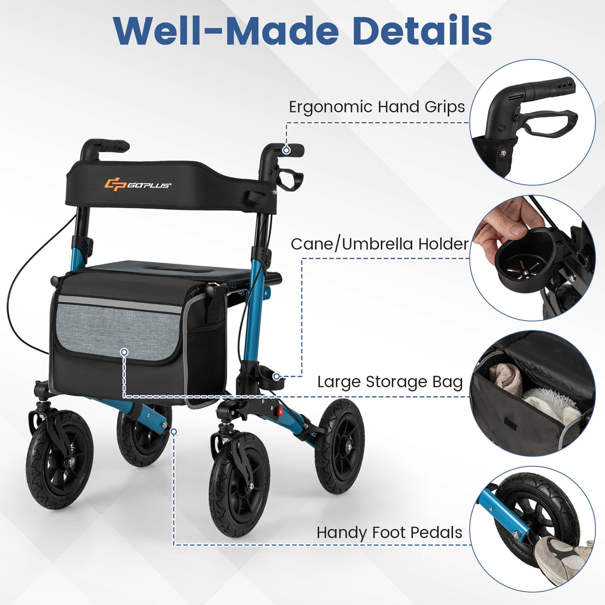 Folding Rollator Walker with Seat for All Terrain seniors-Walkers & Rollators-DECOROLALA