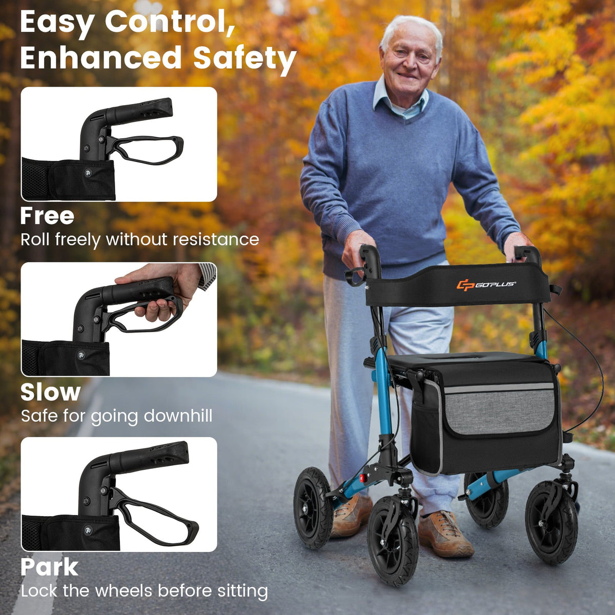 Folding Rollator Walker with Seat for All Terrain seniors-Walkers & Rollators-DECOROLALA