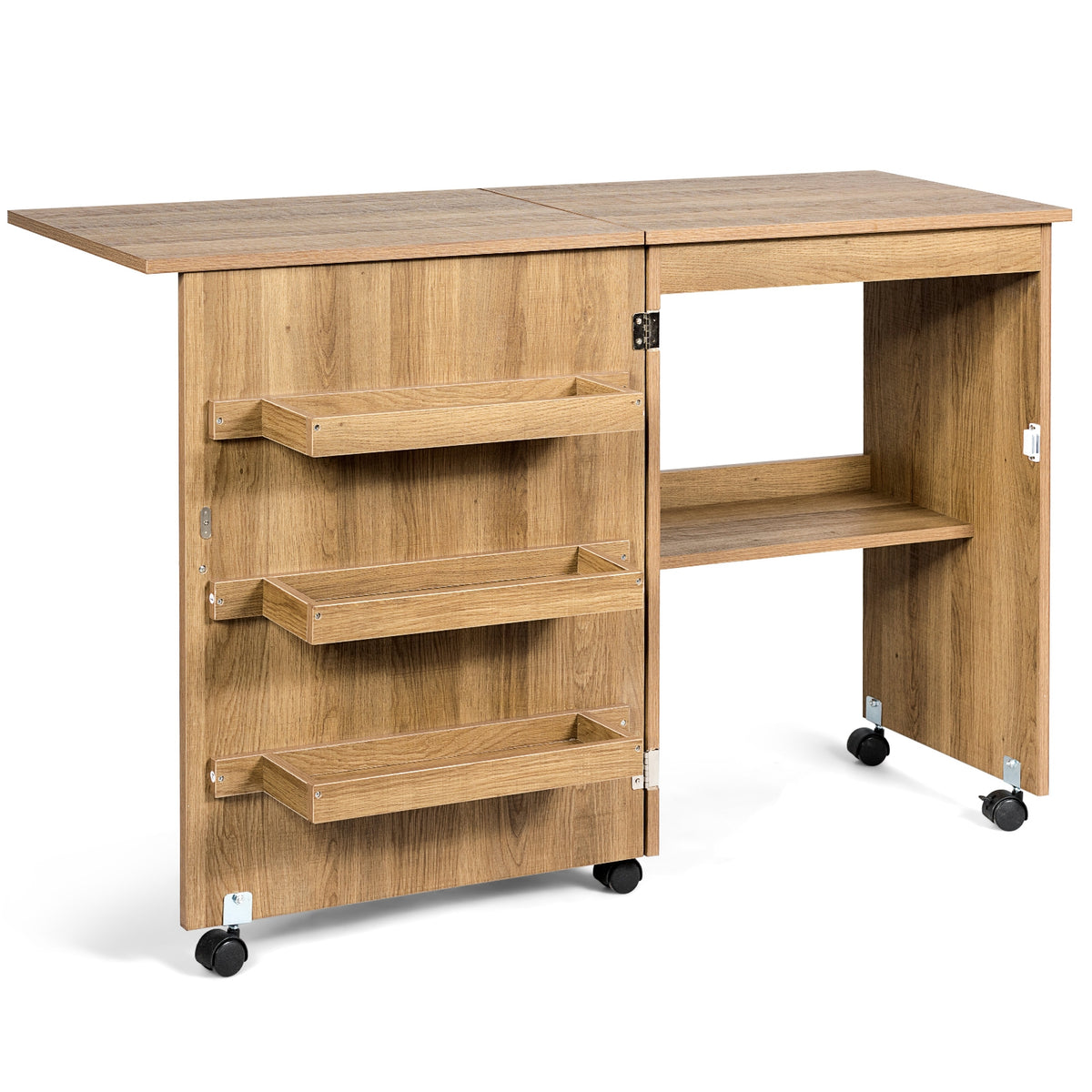 Folding Sewing Craft Table Shelf Storage Cabinet Home Furniture-Natural-Sewing Tables-DECOROLALA