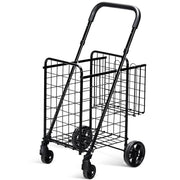 Folding Shopping Cart Basket Rolling Trolley with Adjustable Handle-Black-Kitchen Tools-DECOROLALA