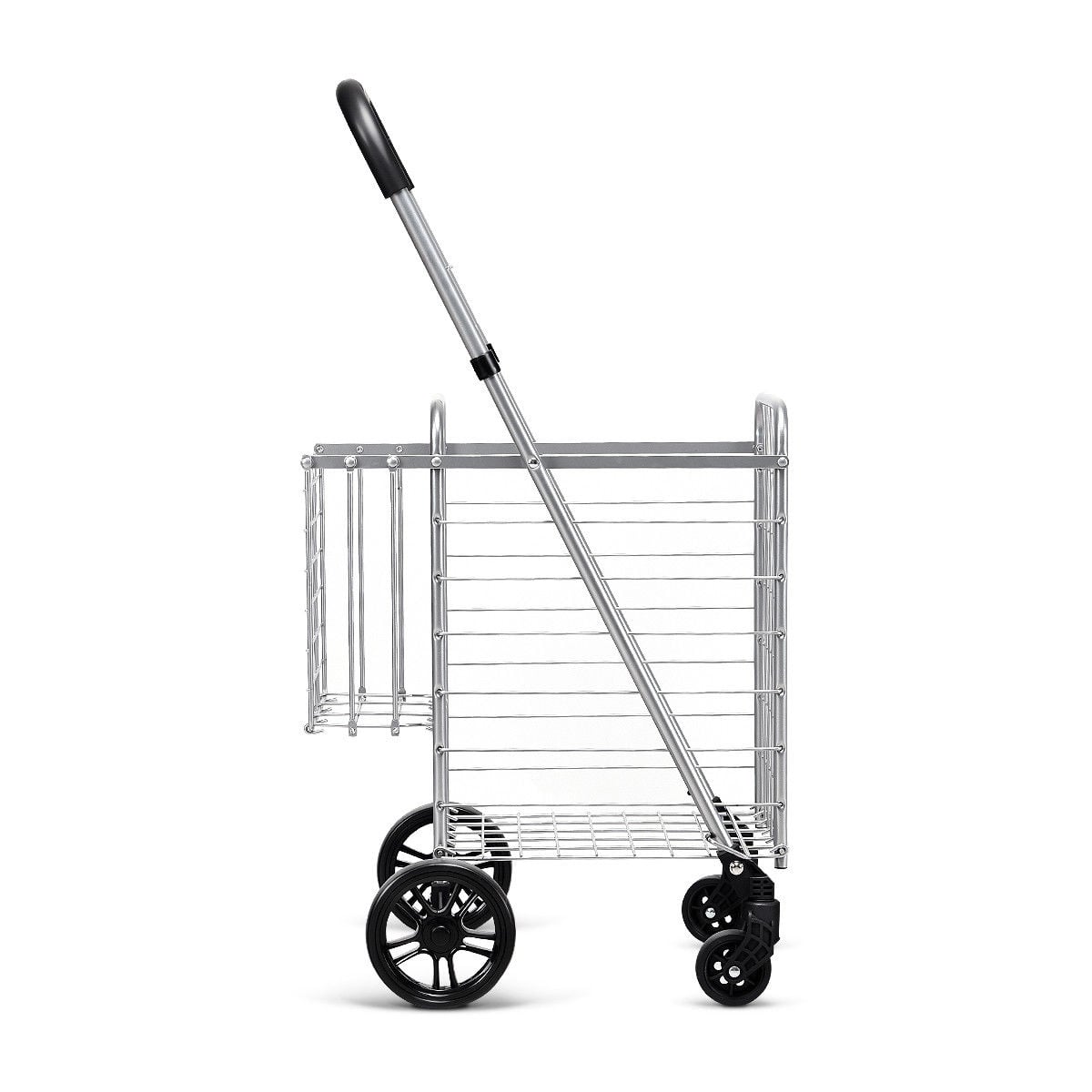 Folding Shopping Cart Basket Rolling Trolley with Adjustable Handle-Silver-Kitchen Tools-DECOROLALA