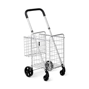 Folding Shopping Cart Basket Rolling Trolley with Adjustable Handle-Silver-Kitchen Tools-DECOROLALA
