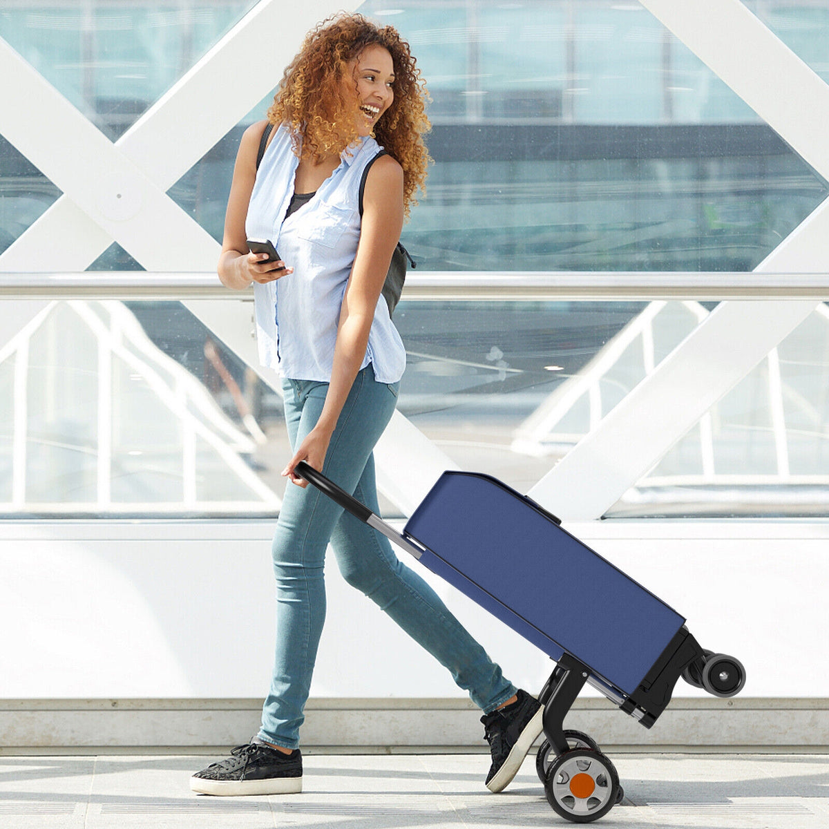 Folding Shopping Cart Utility Hand Truck with Rolling Swivel Wheels-Blue-Kitchen Tools-DECOROLALA