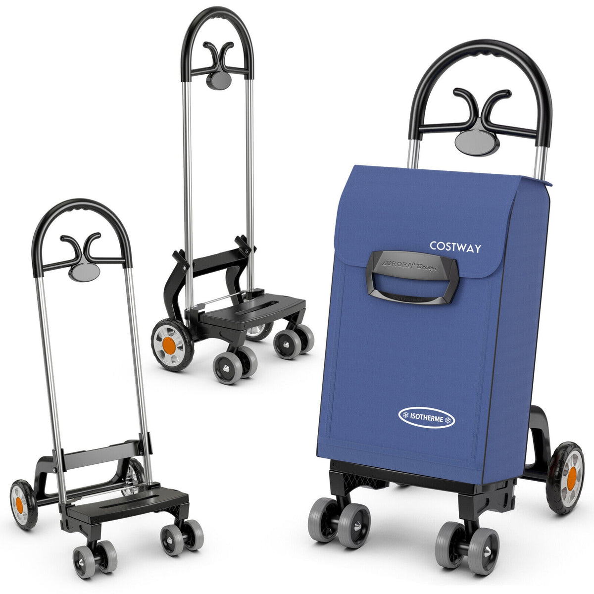 Folding Shopping Cart Utility Hand Truck with Rolling Swivel Wheels-Blue-Kitchen Tools-DECOROLALA