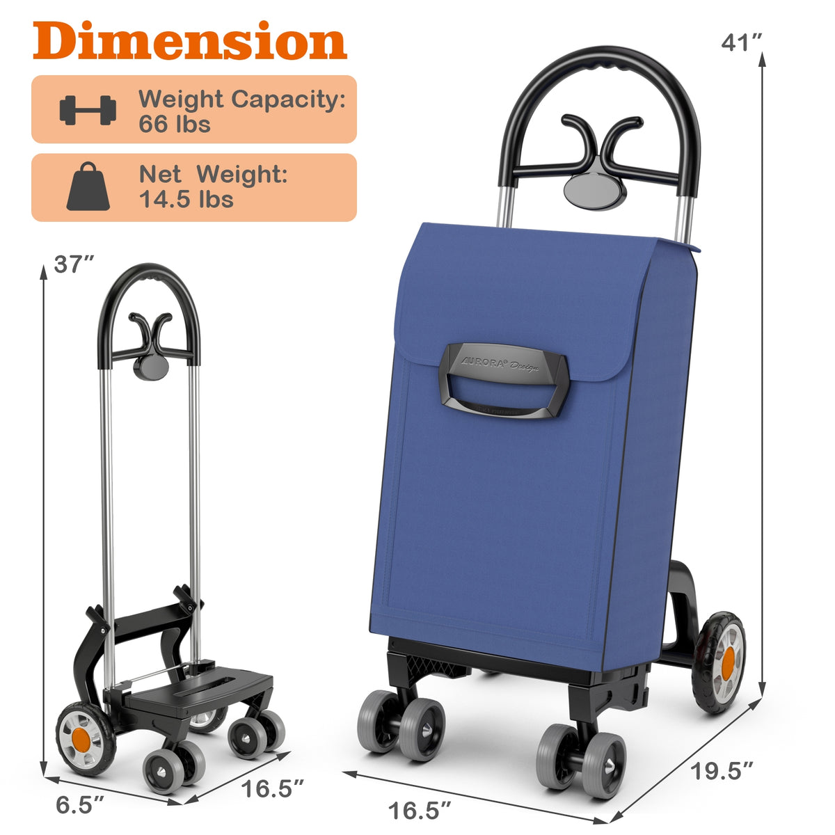 Folding Shopping Cart Utility Hand Truck with Rolling Swivel Wheels-Blue-Kitchen Tools-DECOROLALA