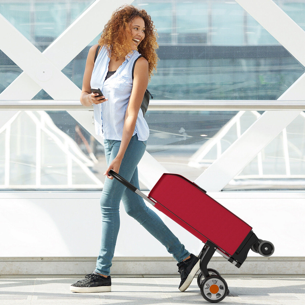 Folding Shopping Cart Utility Hand Truck with Rolling Swivel Wheels-Red-Kitchen Tools-DECOROLALA