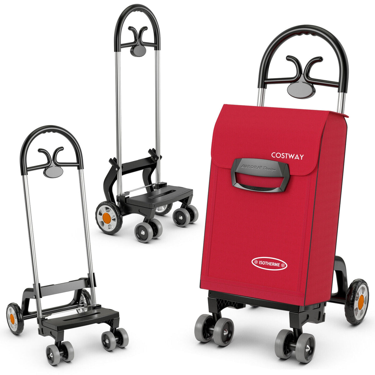Folding Shopping Cart Utility Hand Truck with Rolling Swivel Wheels-Red-Kitchen Tools-DECOROLALA