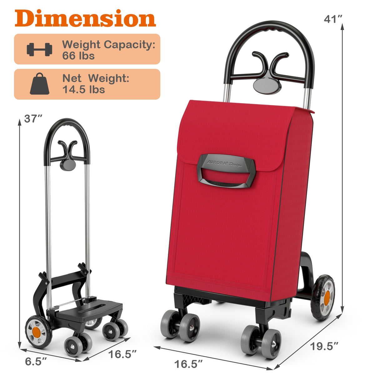 Folding Shopping Cart Utility Hand Truck with Rolling Swivel Wheels-Red-Kitchen Tools-DECOROLALA