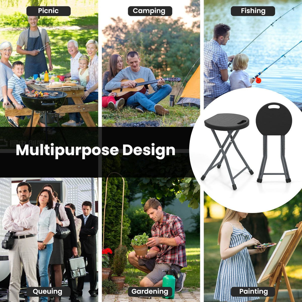 Folding Stool with Built-in Handle for Adults-1 Piece-Camping Furniture-DECOROLALA