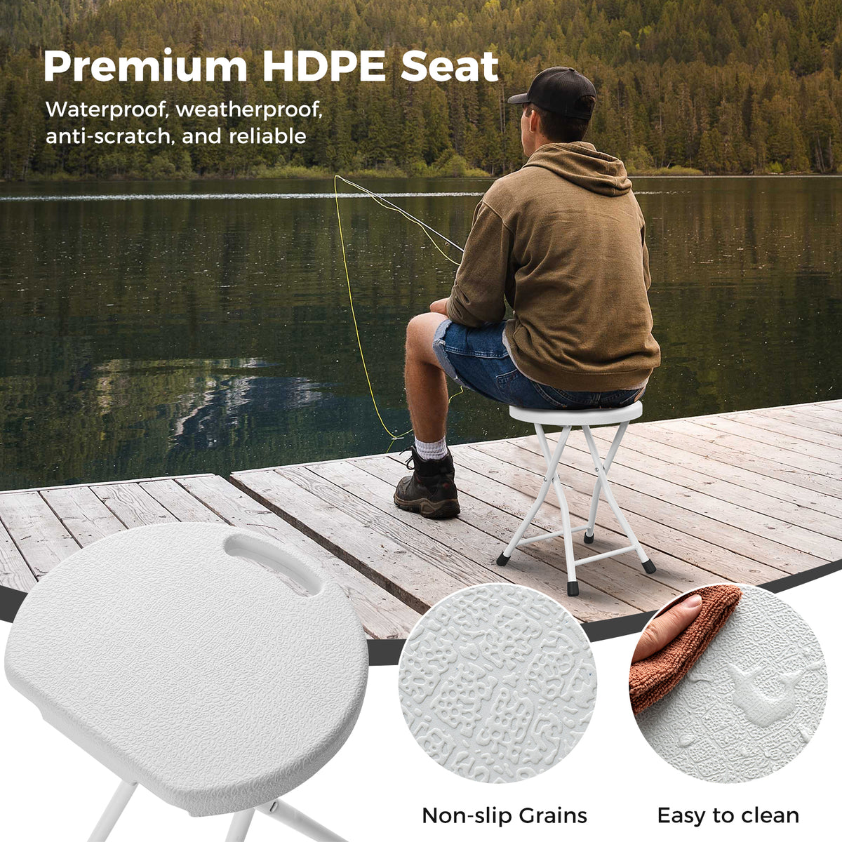Folding Stool with Built-in Handle for Adults-4 Pieces-Camping Furniture-DECOROLALA