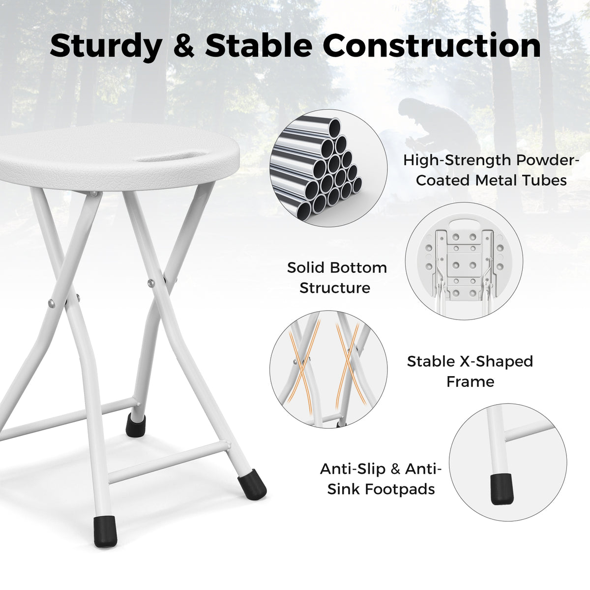 Folding Stool with Built-in Handle for Adults-4 Pieces-Camping Furniture-DECOROLALA