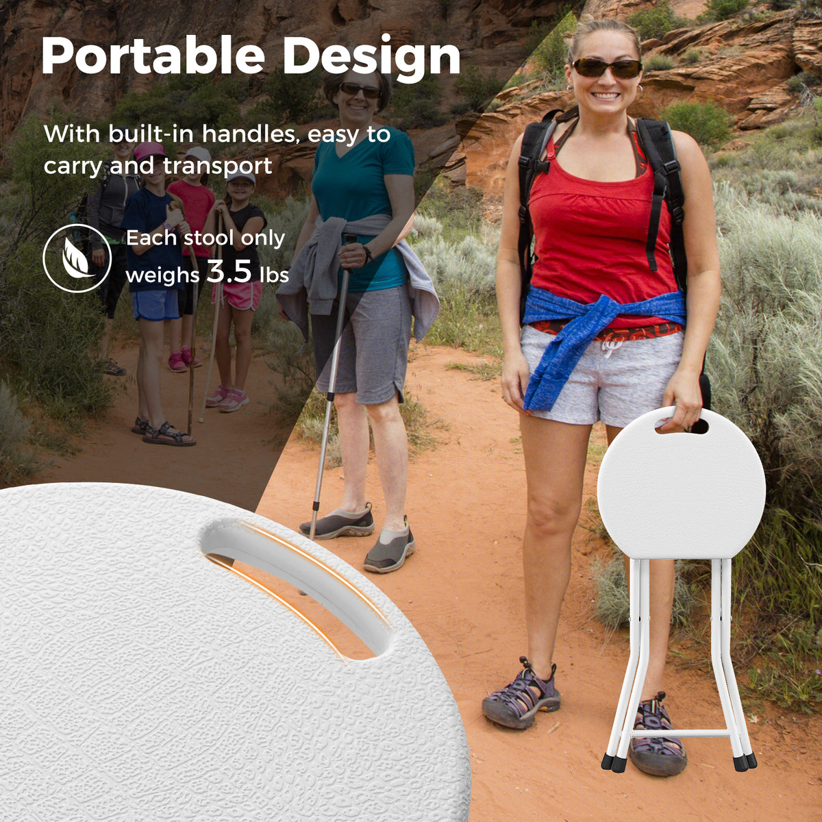 Folding Stool with Built-in Handle for Adults-4 Pieces-Camping Furniture-DECOROLALA