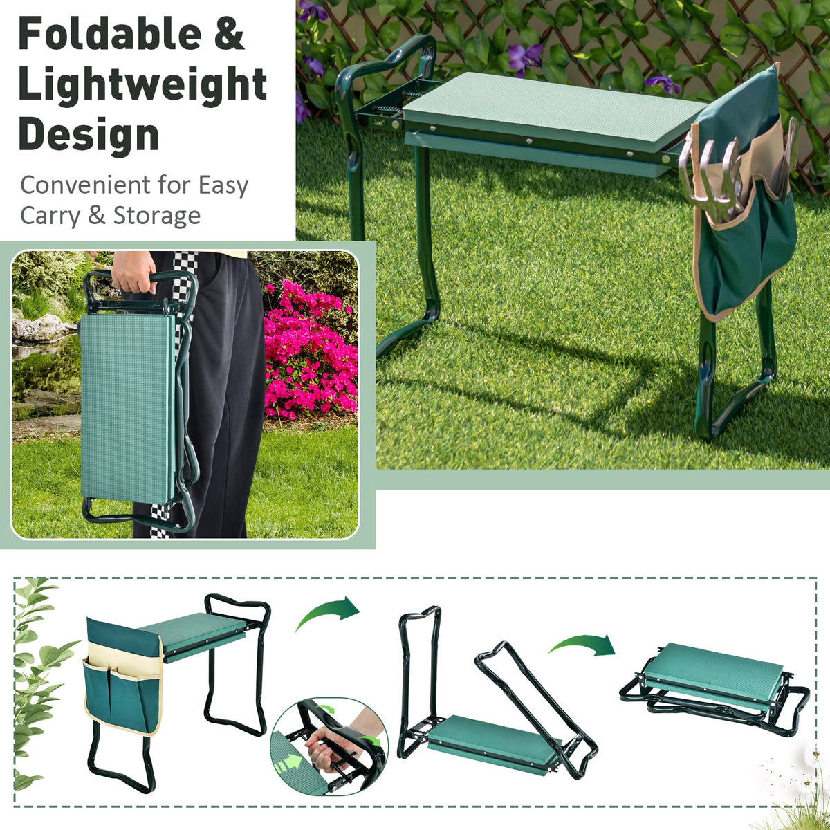 Folding Sturdy Garden Kneeler Pad and Cushion Seat-Garden Tools-DECOROLALA