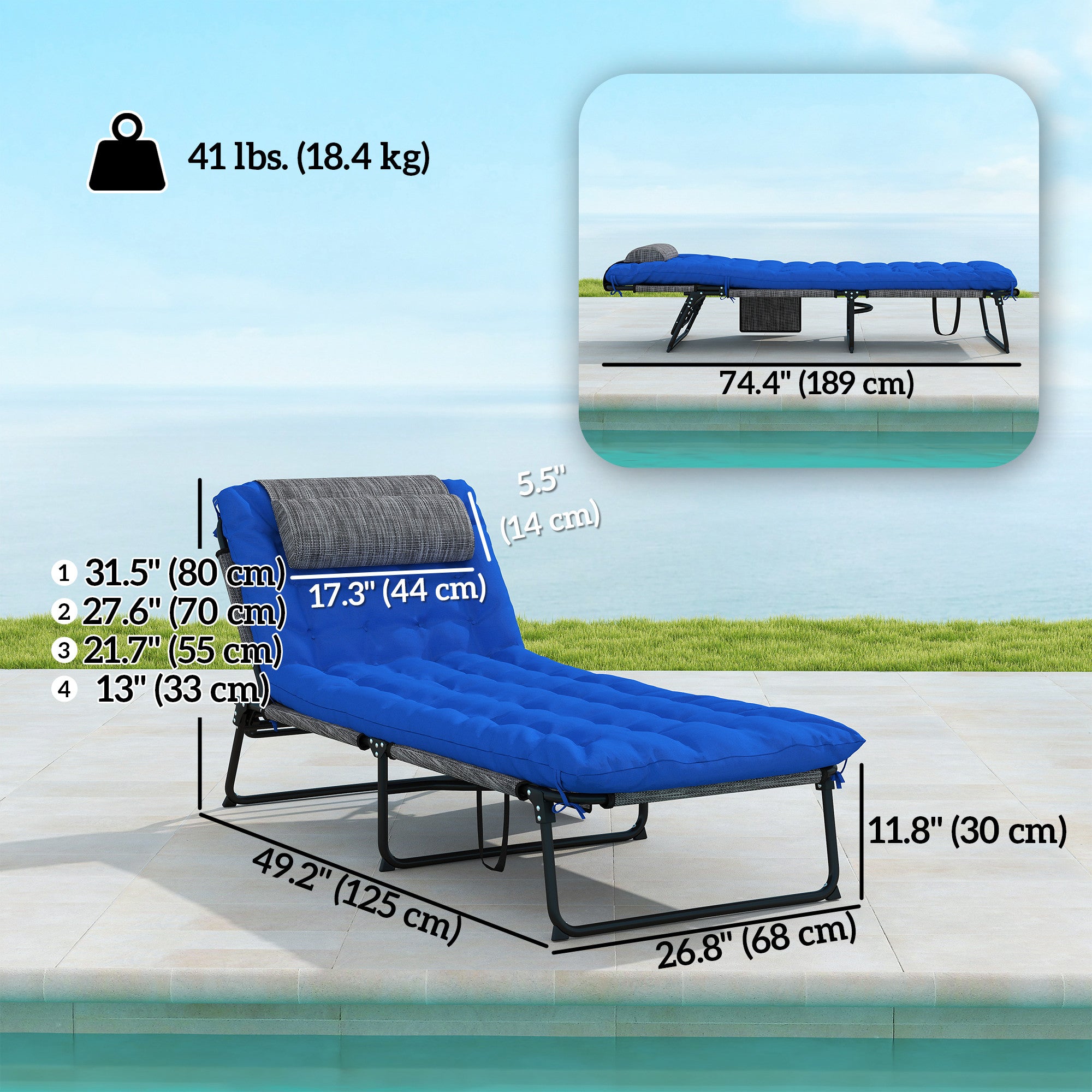 Folding Sun Lounger - 2-Pack Blue Mesh-DECOROLALA