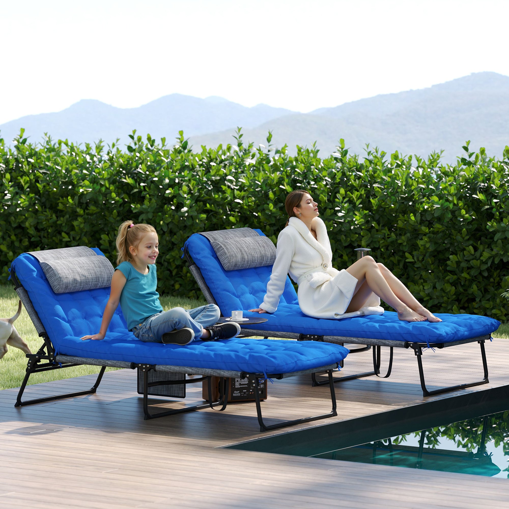 Folding Sun Lounger - 2-Pack Blue Mesh-DECOROLALA