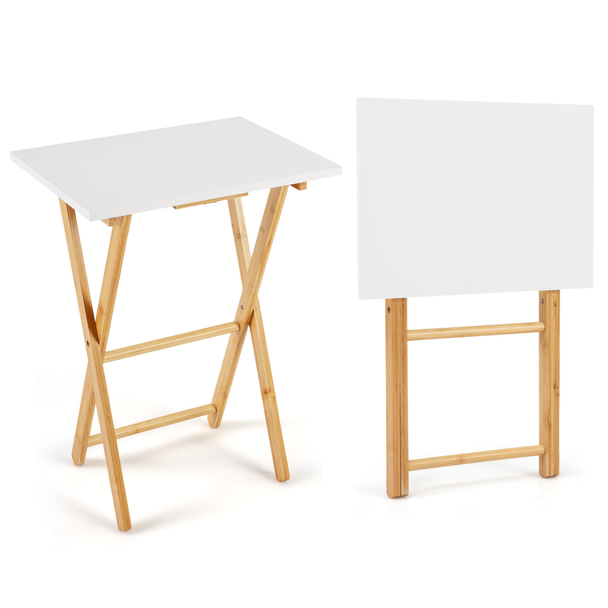 Folding TV Tray Tables Set of 2 for Small Spaces Bedroom and Living Room-White-End & Side Tables-DECOROLALA