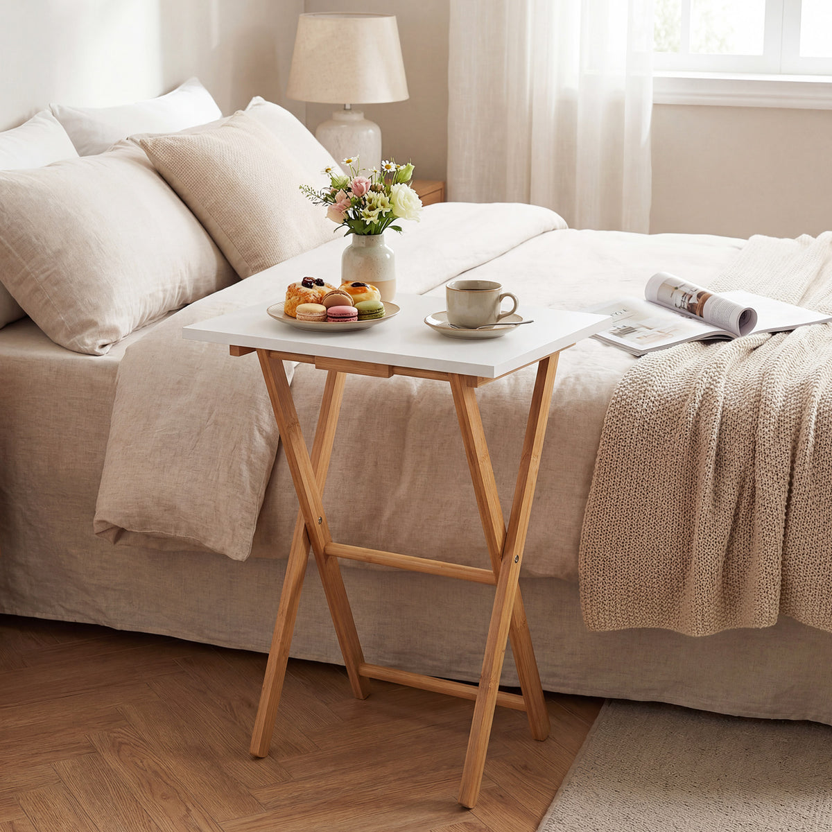 Folding TV Tray Tables Set of 2 for Small Spaces Bedroom and Living Room-White-End & Side Tables-DECOROLALA
