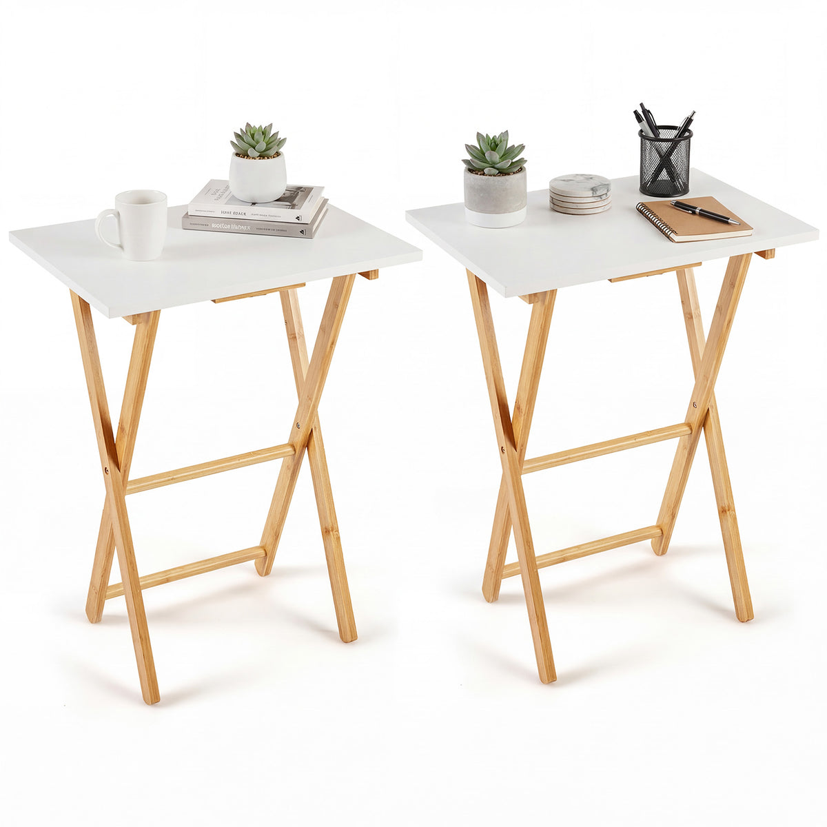 Folding TV Tray Tables Set of 2 for Small Spaces Bedroom and Living Room-White-End & Side Tables-DECOROLALA