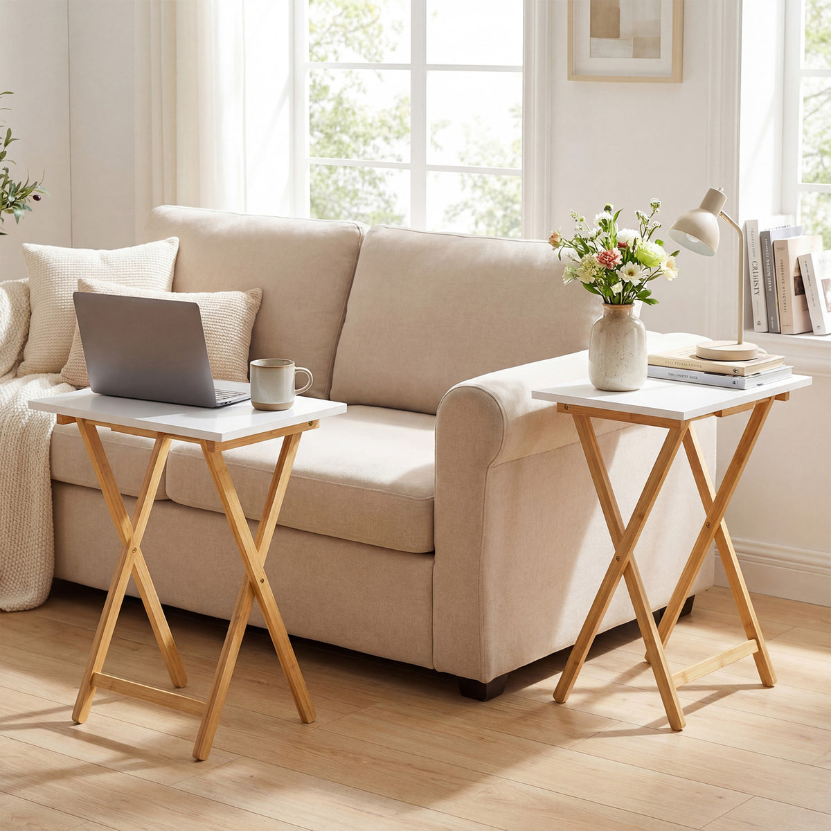Folding TV Tray Tables Set of 2 for Small Spaces Bedroom and Living Room-White-End & Side Tables-DECOROLALA