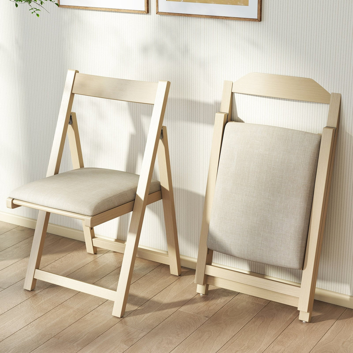 Folding Upholstered Dining Chair Set of 4 with Curved Backrest-Beige-Dining Chairs-DECOROLALA
