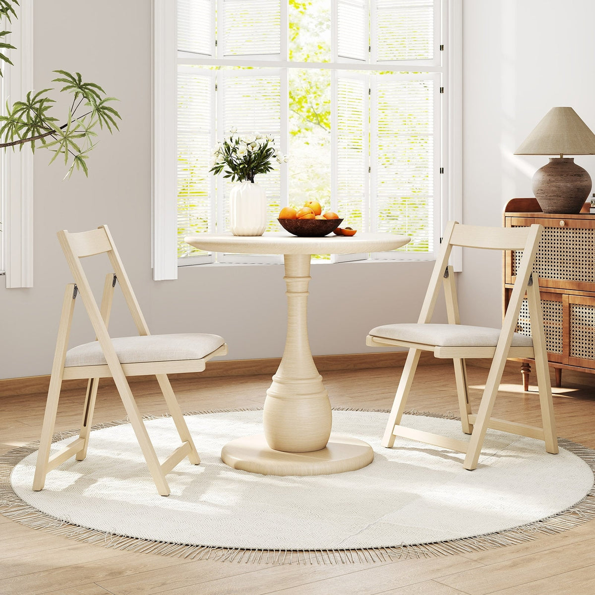 Folding Upholstered Dining Chair Set of 4 with Curved Backrest-Beige-Dining Chairs-DECOROLALA
