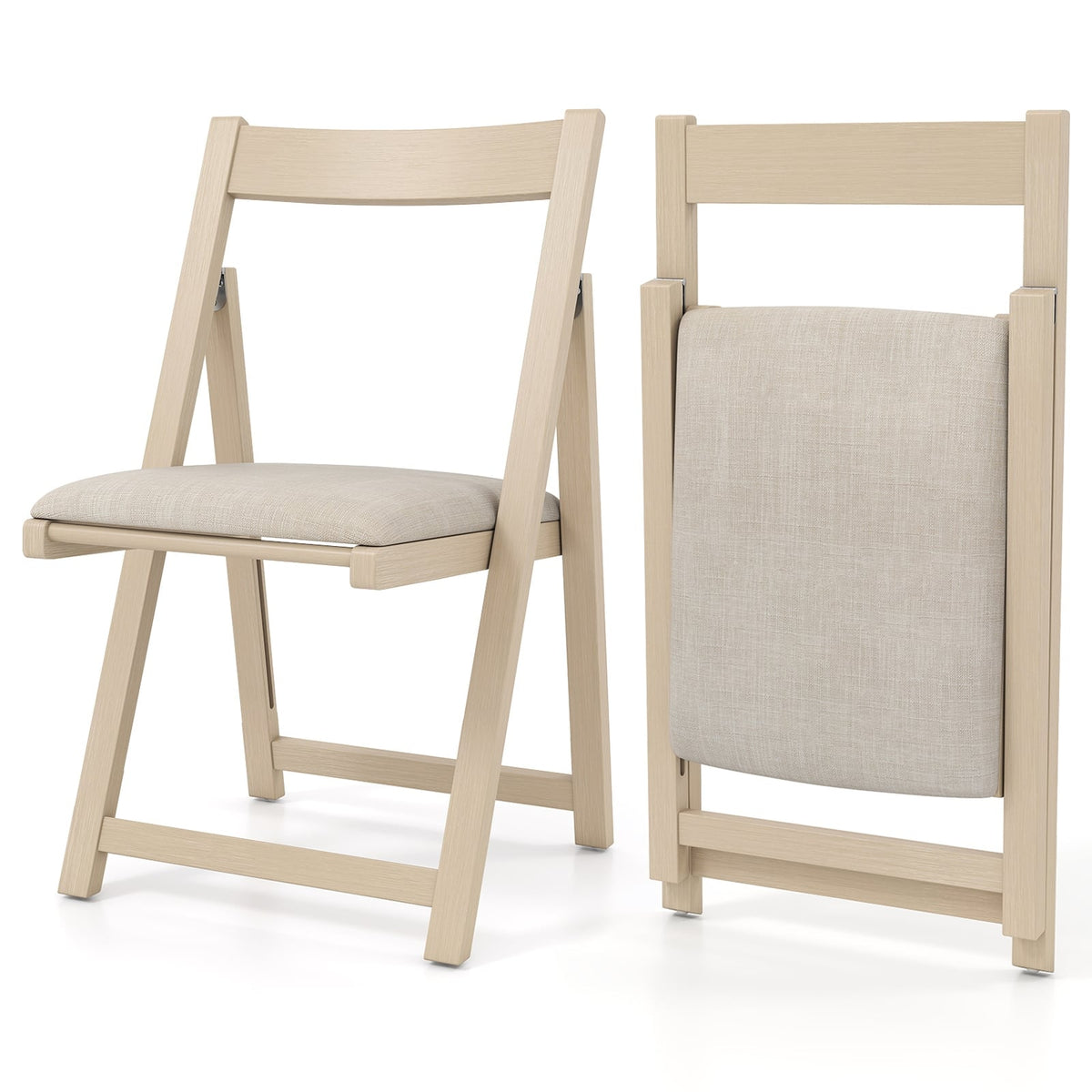 Folding Upholstered Dining Chair Set of 4 with Curved Backrest-Beige-Dining Chairs-DECOROLALA