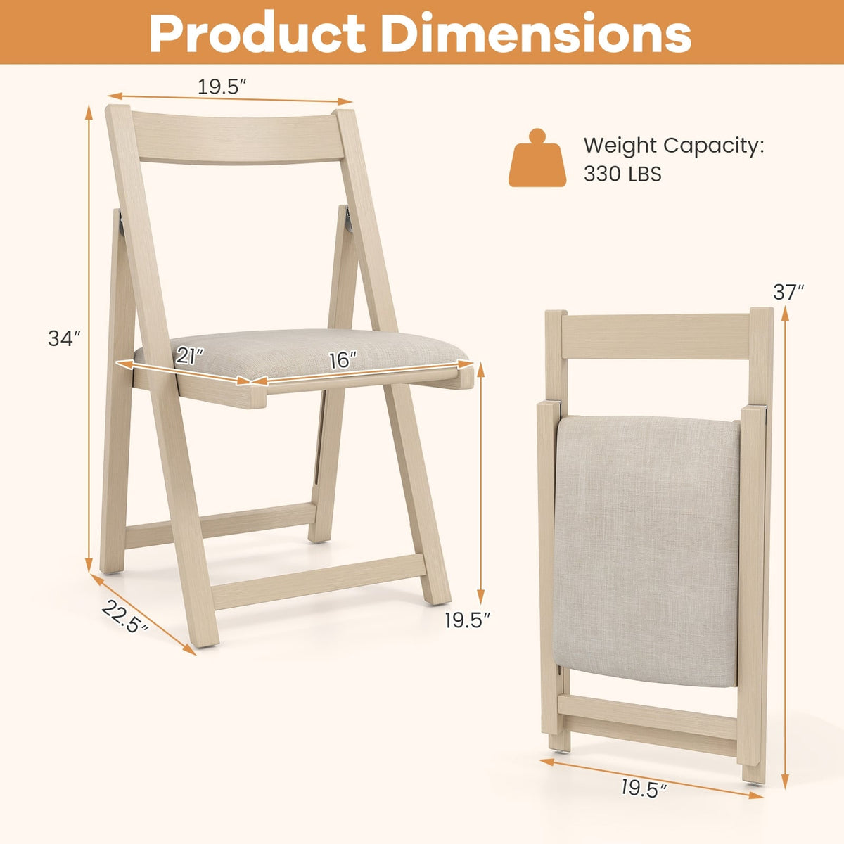 Folding Upholstered Dining Chair Set of 4 with Curved Backrest-Beige-Dining Chairs-DECOROLALA