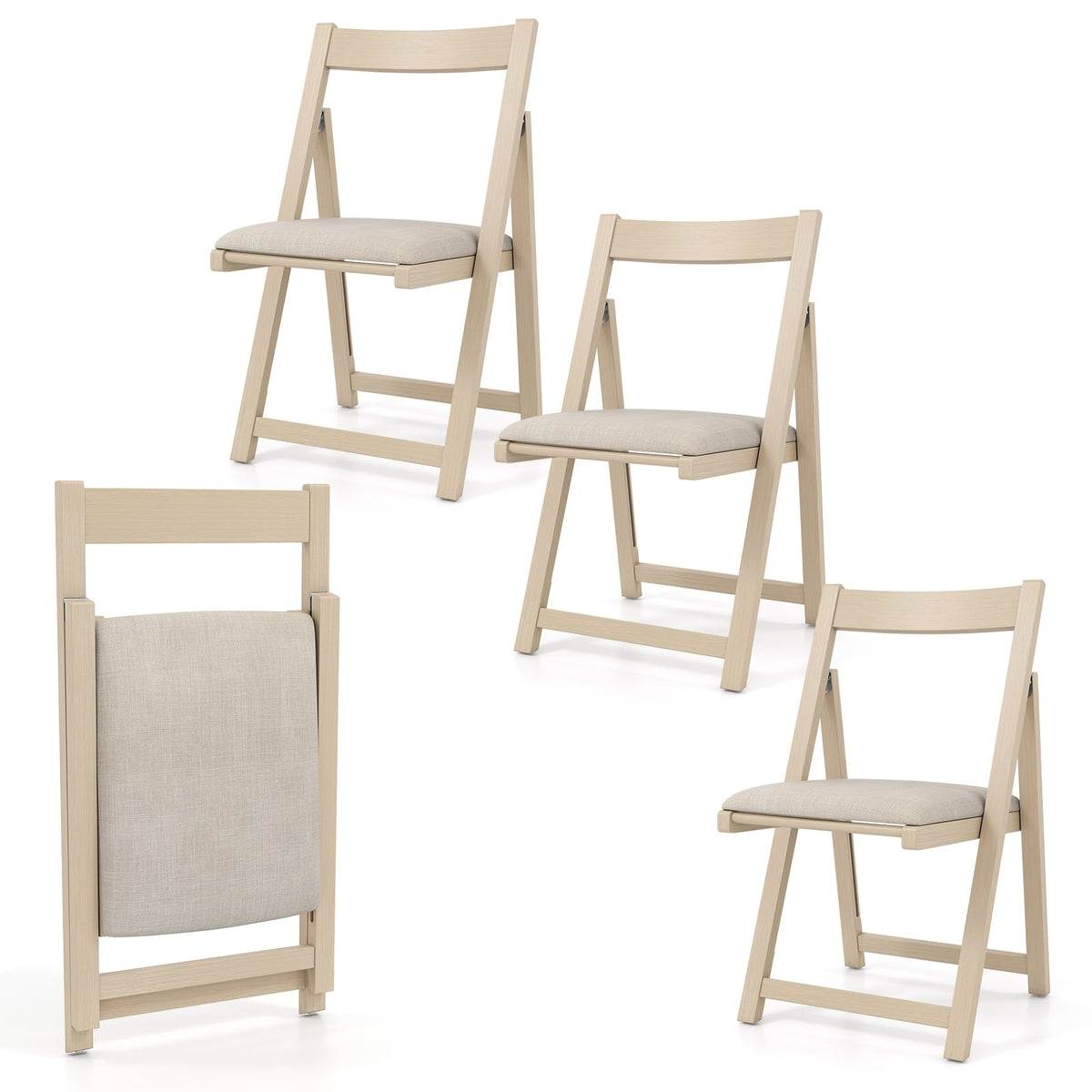 Folding Upholstered Dining Chair Set of 4 with Curved Backrest-Beige-Dining Chairs-DECOROLALA