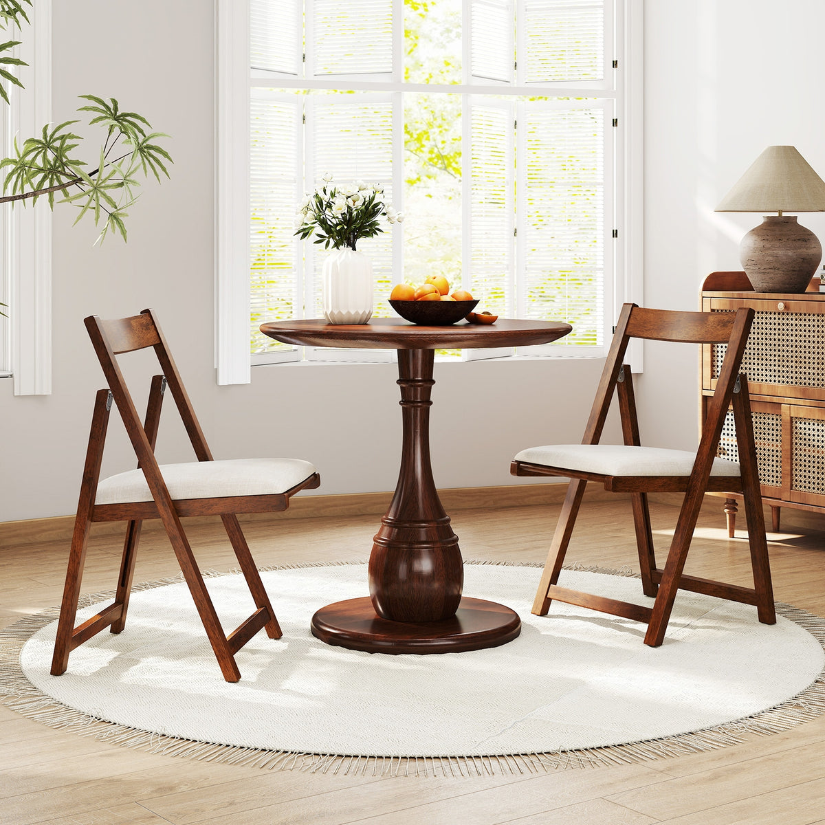 Folding Upholstered Dining Chair Set of 4 with Curved Backrest-Walnut-Dining Chairs-DECOROLALA