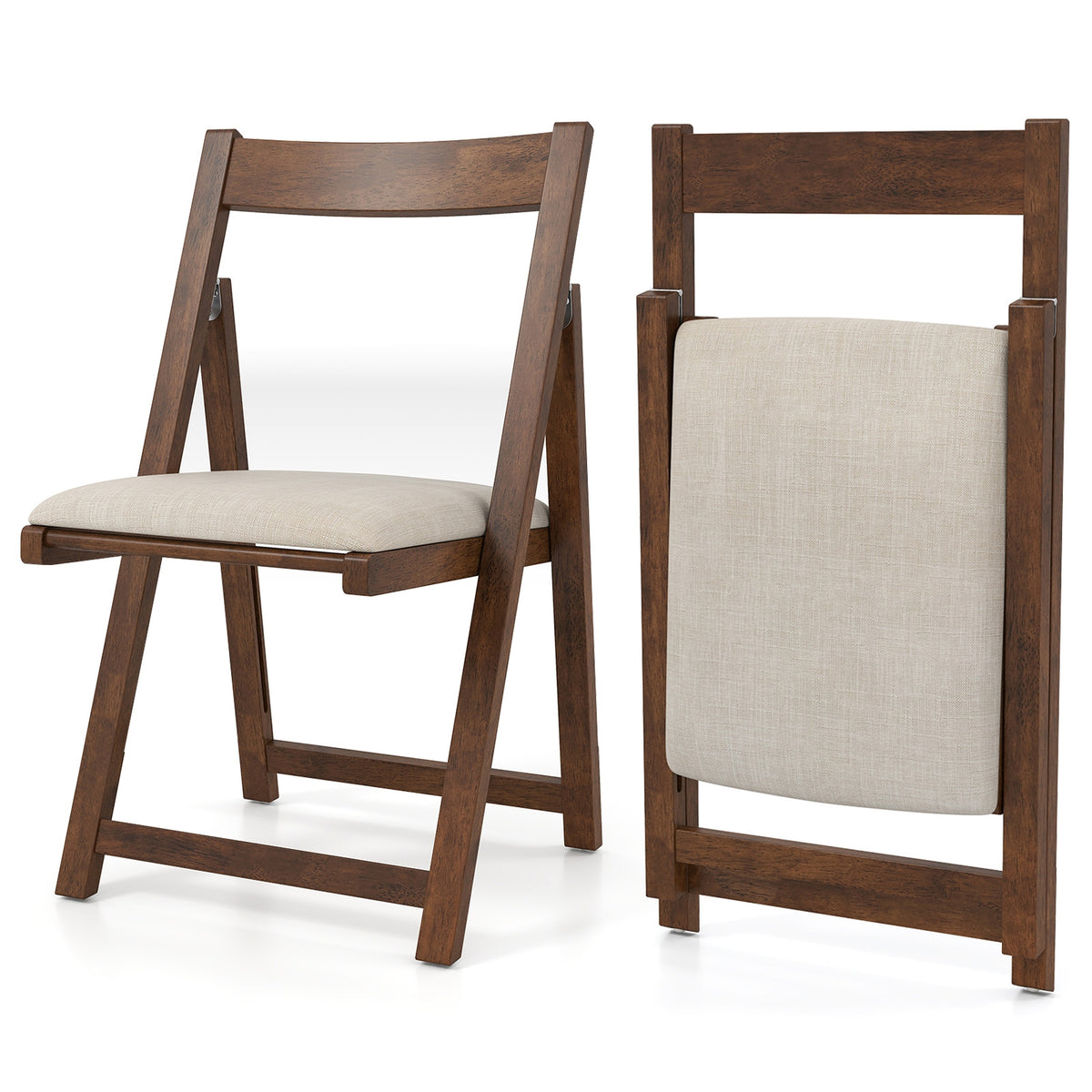 Folding Upholstered Dining Chair Set of 4 with Curved Backrest-Walnut-Dining Chairs-DECOROLALA