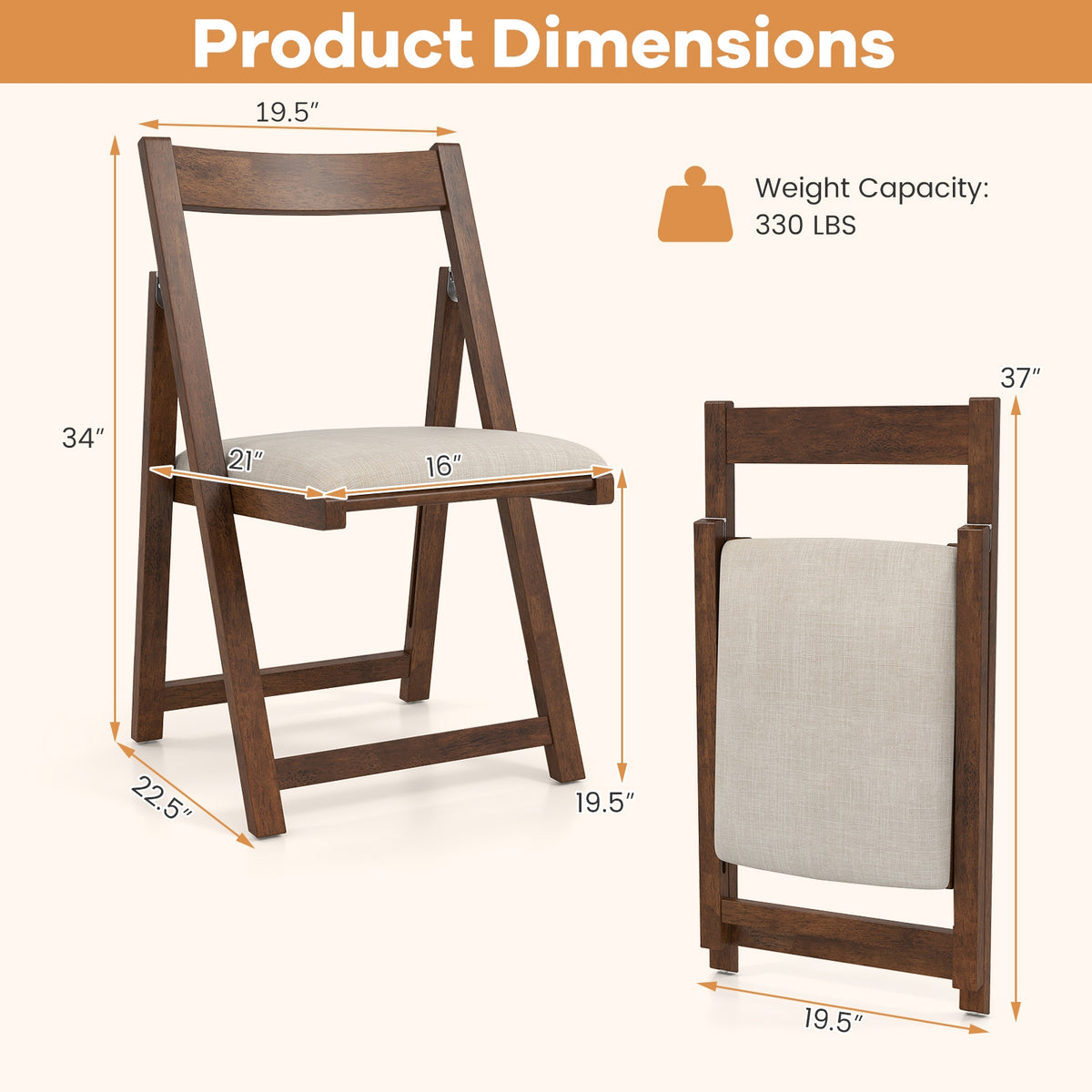 Folding Upholstered Dining Chair Set of 4 with Curved Backrest-Walnut-Dining Chairs-DECOROLALA