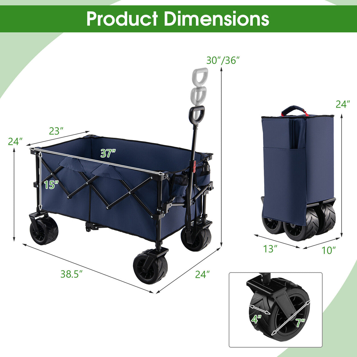 Folding Utility Garden Cart with Wide Wheels and Adjustable Handle-Blue-Garden Carts-DECOROLALA