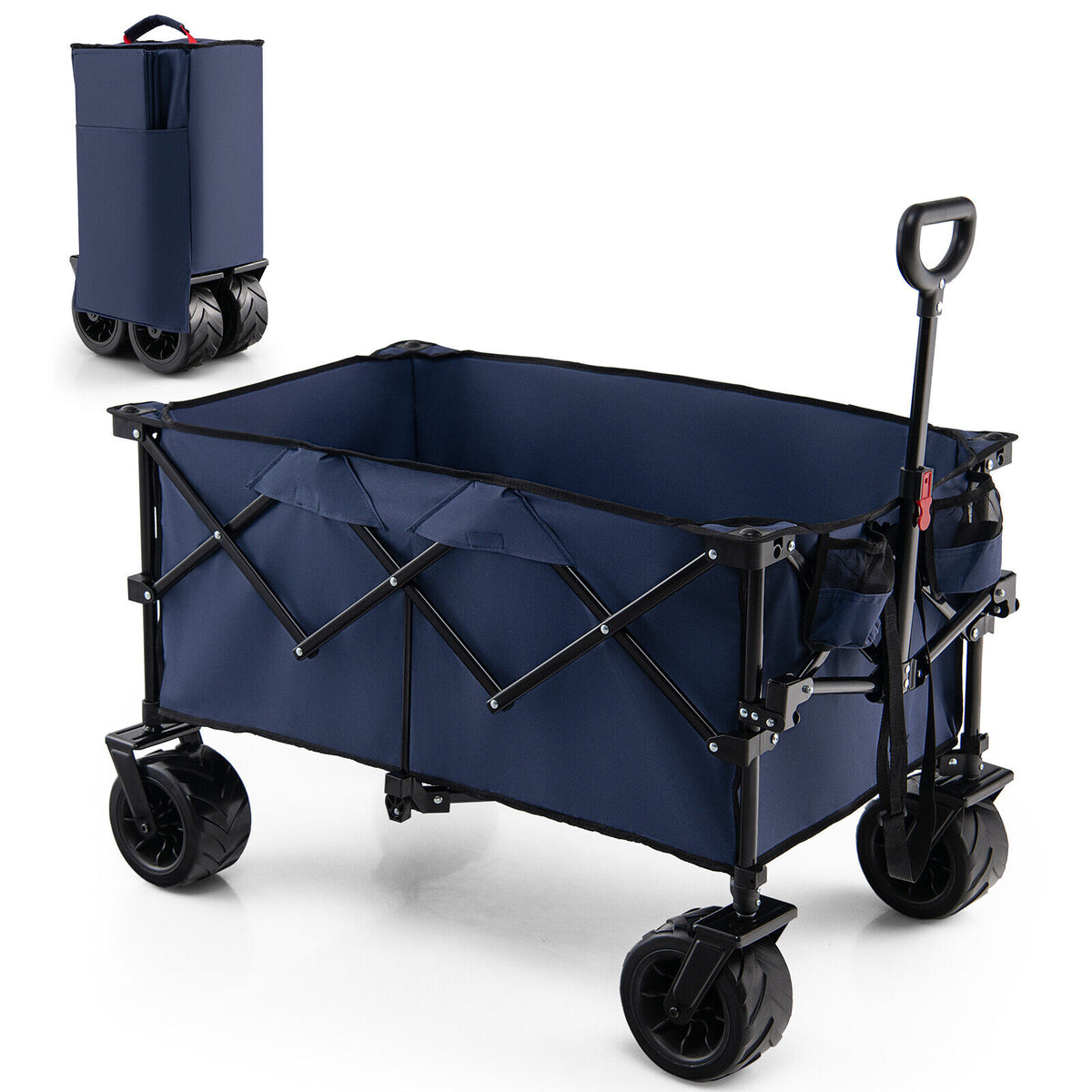 Folding Utility Garden Cart with Wide Wheels and Adjustable Handle-Blue-Garden Carts-DECOROLALA